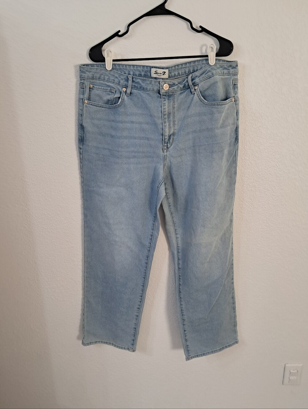 Seven 7 Loose Straight Leg Jean 37" Waist Blue High Rise Casual Streetwear